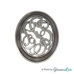 Vintage Large Oval Open Scroll Work Silver Tone Brooch